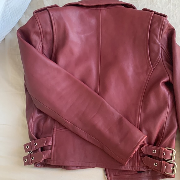 Walter Baker Liz Leather Crop Moto Jacket - Oxblood Red - Small - Picture 8 of 11